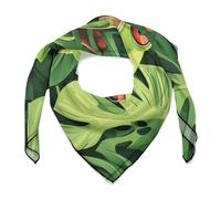 Jubonexis Graziosa sciarpa per capelli con rana verde sulle foglie sciarpa quadrata di seta come sciarpa da testa fazzoletto sciarpa in raso