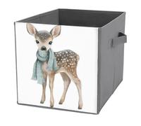 Jubonexis Graziosi cestini portaoggetti a forma di cervo del bosco, in stile boho, per la cameretta dei bambini, pieghevoli, decorativi, in tessuto, con manici, per scaffali, armadi, 27 x 27 cm