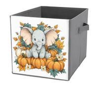 Jubonexis Graziosi cestini portaoggetti a forma di elefante, zucche e foglie autunnali, cubi, pieghevoli, decorativi, in tessuto, con manici, per scaffali, armadi, 27 x 27 cm