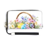 Jubonexis Grazioso cestino pasquale con uova pastello e fiori in pelle PU, pochette lunga a due pieghe, portamonete, porta carte di credito, porta carte di credito e denaro per donne e uomini