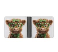 Jubonexis Grazioso portafoglio bifold in morbida pelle PU con occhiali a forma di cuore verde mucca delle Highland, portamonete e carte di credito, portafoglio sottile resistente per uomini e donne