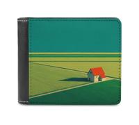 Jubonexis Green Field with A Single House - Portafoglio bifold in morbida pelle PU, portamonete, porta carte di credito, sottile, per uomini e donne