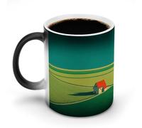Jubonexis Green Field with A Single House - Tazza in ceramica che cambia colore, cambia calore, tazza da caffè divertente per tè e acqua, 325 ml