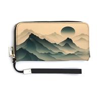Jubonexis Green Lines - Portafoglio lungo bifold in pelle PU, motivo montagna, portamonete, porta carte di credito, porta carte di credito e denaro per donne e uomini