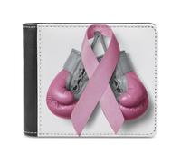 Jubonexis Guantoni da boxe rosa con nastro per la consapevolezza del cancro, portafoglio bifold in morbida pelle PU, portamonete, porta carte di credito, sottile, per uomini e donne