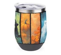 Jubonexis Halloween pannelli verticali fantasma gatto nero zucca bicchiere da vino in acciaio inox tazza isolata doppia parete acqua tazza con coperchio 12 once