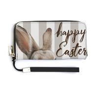 Jubonexis Happy Easter - Portafoglio lungo bifold in pelle PU con grazioso coniglietto marrone beige a righe, portamonete, porta carte di credito, porta carte di credito e denaro per donne e uomini