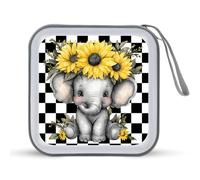 Jubonexis Happy Elephant Girasoli gialli sulla testa Custodia CD DVD Storage Case Portatile