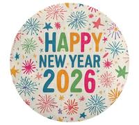 Jubonexis Happy New Year 2026 - Tappeto rotondo con stelle pirotecniche e fuochi d'artificio, moderno, antiscivolo, 90 cm