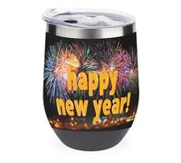 Jubonexis Happy New Year Fireworks Over The City Bicchiere da vino in acciaio inox tazza termica a doppia parete con coperchio 350 ml