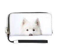 Jubonexis Happy Samoyed Dog Peeking - Pochette lunga in pelle ecologica in poliuretano, portamonete, porta carte di credito, porta carte di credito, per donne e uomini