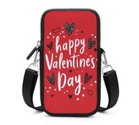 Jubonexis Happy Valentine's Day - Borsa a tracolla per smartphone con cuore rosso e tracolla regolabile