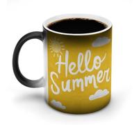 Jubonexis Hello Summer on Yellow with Sun Clouds - Tazza in ceramica che cambia colore, cambia calore, tazza da caffè, tazza da tè o acqua, 325 ml