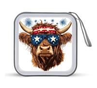 Jubonexis Highland Cow, custodia portatile per CD e DVD, con fascia rossa, bianca, blu, per auto, casa, viaggio