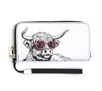 Jubonexis Highland Cow - Portafoglio lungo a due ante gonfiabile, in pelle PU, con portamonete, porta carte di credito, porta carte di credito e soldi, per donne e uomini, colore: rosa