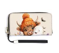Jubonexis Highland Cow, portafoglio lungo bifold in pelle PU con fantasma di Halloween che abbraccia la mucca, portamonete, porta carte di credito, porta carte di credito e denaro per donne e uomini