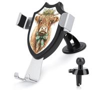Jubonexis Highland Cow, supporto per telefono da auto con fiocco a forma di civetta, supporto triangolare, base a clip, supporto per bocchetta dell'aria, accessorio per auto per smartphone da 4 a 6