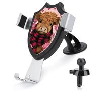 Jubonexis Highland Cow, supporto per telefono da auto con motivo scozzese rosso e nero, supporto per telefono cellulare con base a clip triangolare, accessorio per auto per smartphone da 4 a 6 pollici
