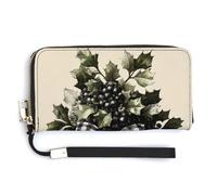 Jubonexis Holly Leaves Flowerpot Checkered Bow PU Leather Clutch Long Bifold Portafoglio, Portamonete Porta Credito Portamonete Durevole Porta Carte di Deposito per Soldi per Donne Uomini