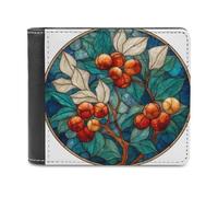 Jubonexis Holly Red Berries with White Pine Tree Soft PU Leather Bifold Portafoglio, Portamonete Porta Credito Pass Custodia, Durevole Porta Carte Slim Billfold per Uomini Donne Conservazione Soldi