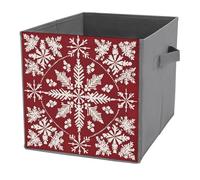 Jubonexis Intricati fiocchi di neve bianchi su un ricco cubo rosso contenitori portaoggetti cubi portaoggetti pieghevoli decorativi in tessuto cesto portaoggetti organizer per la casa con manici per