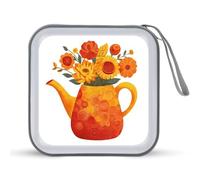 Jubonexis Kettle Orange Yellow Whimsical Folk Art - Custodia portatile per CD e DVD
