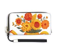 Jubonexis Kettle Orange Yellow Whimsical Folk Art PU pochette lunga bifold portafoglio, portamonete porta carte di credito, durevole porta carte di credito per donne uomini