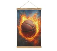 Jubonexis Kit da appendere alla parete con cornice in legno, motivo: basket nel fuoco