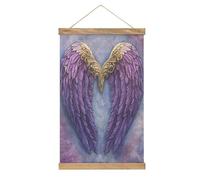 Jubonexis Kit da appendere alla parete, motivo: ali d'angelo, con cornice in legno, colore: viola