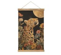 Jubonexis Kit per appendere quadri su tela con cornice in legno, motivo: leopardo maestoso nel cielo notturno