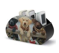 Jubonexis Labrador Retrievers Recinzione in legno Snowy Winter Remote Control Holder con 5 scomparti in pelle TV Remote Caddy Storage Box Desktop Organizer