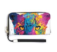 Jubonexis Leapord Fac - Portafoglio lungo in pelle PU color arcobaleno, portamonete, porta carte di credito, porta carte di credito e soldi, per donne e uomini