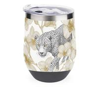 Jubonexis Leopard Line Art Bicchiere da vino in acciaio inox tazza isolata doppia parete tazza d'acqua con coperchio 350 ml