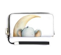 Jubonexis Lephant Sleeping on The Moon - Pochette lunga in pelle ecologica in poliuretano, con portamonete, porta carte di credito, porta carte di credito, per donne e uomini