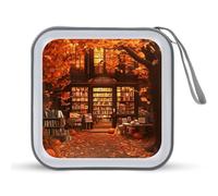 Jubonexis Libreria Autunno Sera Zucca CD DVD Custodia Portatile per Auto Casa Viaggio