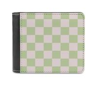 Jubonexis Lightsage and Grey Checker Pattern Soft PU Leather Bifold Portafoglio, Portamonete Porta Credito Pass Custodia, Durevole Porta Carte Slim Billfold per Uomini Donne Conservazione Soldi
