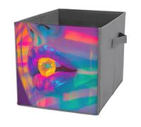 Jubonexis Lips with A Tiny Disco Ball Cube Storage Bins Storage Cubes Pieghevole Decorativo Tessuto Cestini Organizzatori Casa Organizzatori con Maniglie per Scaffali, Armadio, 27x27 cm