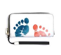 Jubonexis Little Feet Prints - Portafoglio lungo in pelle PU blu e arancione, portamonete e carte di credito, per donne e uomini