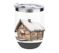 Jubonexis Log Cabin con tetto di neve Bicchiere da vino in acciaio inox Tazza termica a doppia parete con coperchio 350 ml