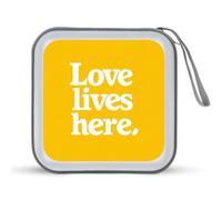 Jubonexis Love Lives Here on Yellow - Custodia portatile per CD e DVD, colore: Giallo
