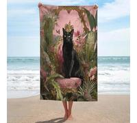 Jubonexis Majestic - Asciugamano da spiaggia con gatto nero con corona dorata, in microfibra, grande, multiuso, assorbente, per bagno e piscina, 130 x 80 cm