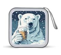 Jubonexis Majestic - Custodia portatile con orso polare che tiene una tazza di birra, per CD e DVD, per auto, casa, viaggio