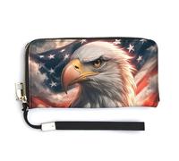 Jubonexis Majestic Eagle con bandiera americana pochette in pelle PU lungo bifold portafoglio, portamonete e carte di credito, resistente porta carte di credito per donne e uomini