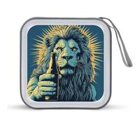 Jubonexis Majestic Lion Holding A Bottle of Beer CD Case DVD Storage Case Portatile per Auto Casa Viaggio