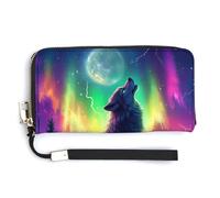 Jubonexis Majestic Wolf Howls at The Moon - Pochette lunga in pelle PU, portamonete e carte di credito, porta carte di credito, per donne e uomini