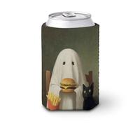 Jubonexis Manicotto refrigerante per lattine di birra, simpatico fantasma che mangia hamburger patatine fritte può coprire la birra refrigerante morbido isolato porta bevande per feste in spiaggia