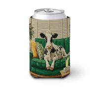 Jubonexis Manicotto refrigerante per lattine di birra, stile vintage, con mucca su un divano verde, per raffreddare la birra, morbido, isolato, per feste, spiaggia, eventi a casa