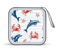 Jubonexis Marine Life - Custodia portatile per CD e DVD, motivo: delfini e granchi, per auto, casa e viaggio