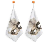 Jubonexis Maschera in maschera in nero e oro, piccolo asciugamano con anello per appenderlo, 2 pezzi, panno morbido assorbente per cucina e bagno