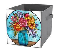 Jubonexis Mazzo di fiori colorati in vetro colorato, cubi, cubi, pieghevoli, decorativi, in tessuto, cestelli portaoggetti per la casa, con manici, per scaffali, armadi, 27 x 27 cm
